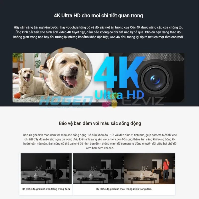 Camera Wi-Fi EZVIZ C6C 4K – Siêu Nét, AI Cao Cấp (8.0MP/4K)
