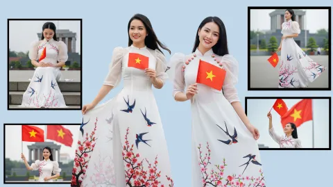 Thiếu Nữ Áo Dài Trắng Cầm Cờ Việt Nam – Quốc Khánh 2/9 Tự Hào [Gemini]